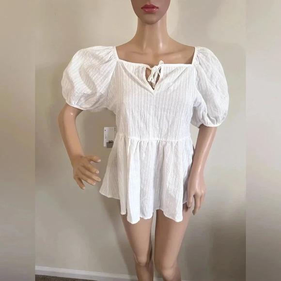 BP Baby doll Swiss dot puff sleeve flare flowy blouse size S NWT - Picture 1 of 5